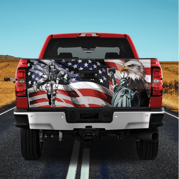 Lotusprinthandmade US Veteran Eagle Tailgate Wrap 24"x58", Veteran Tailgate Decal Sticker Wrap