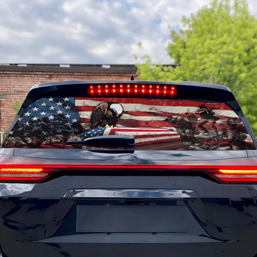 Lotusprinthandmade US Veterans Eagle Rear Window Car Decal 3 Sizes (14x53 Inches)