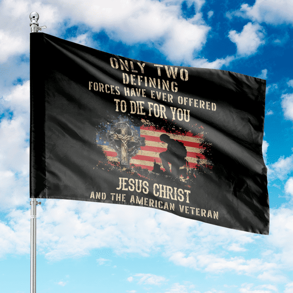 Lotusprinthandmade US Veterans Jesus Christian 100% Polyester Horizontal House Flag 29.5 x 39.5 inches, religious-themed outdoor flag
