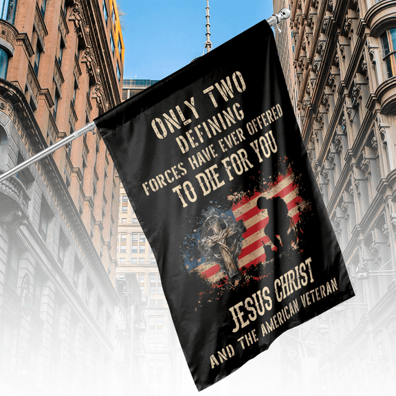Lotusprinthandmade US Veterans Jesus Christian Polyester Vertical House Flag 29.5 x 39.5 in
