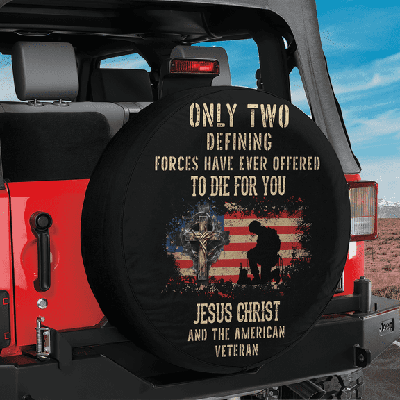 Lotusprinthandmade US Veterans Patriotic Jesus Christian Spare Tire Cover Without Backup Camera Hole 34 in