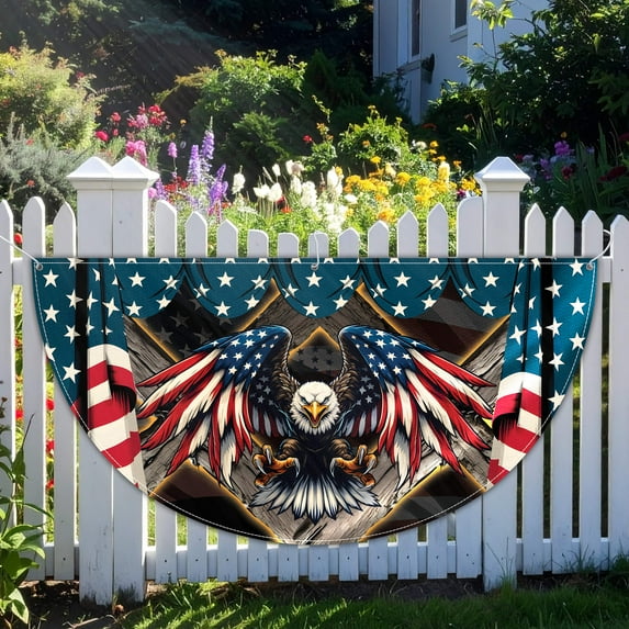 Lotusprinthandmade USA Flag Eagle 100% Polyester Semicircle Fence Flag (18x36 inches), Patriotic Symbol Fence Flag