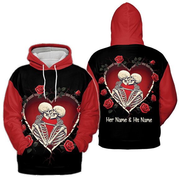 Lotusprinthandmade Valentine Skull Couple Hoodie 3D (Lightweight) S-5XL Multicolor (3XL) – Love Skull Hoodie