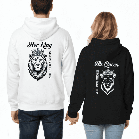 Lotusprinthandmade Valentine’s Day Lion King And Queen Hoodie 2D S-5XL Multicolor (M) – Valentine Couple Hoodie Set