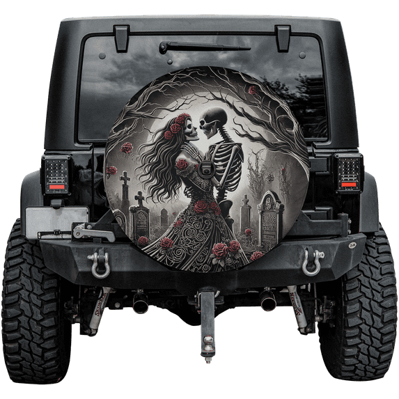 Lotusprinthandmade Valentine's Day Skull Couple Spare Tire Cover With Backup Camera Hole 6 Sizes (34 in. V2)