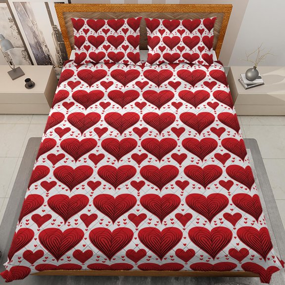 Lotusprinthandmade Valentines Day Romantic Heart Graphic Quilt Bedding Set (White Binding) 5 Sizes (Made in Vietnam) (55x60), valentine’s day love themed bedspread