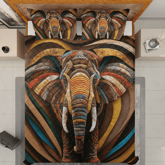 Lotusprinthandmade Vintage Elephant Quilt Bedding Set (White Binding) 5 Sizes (Made in Vietnam) (70x80), Classic Elephant Pattern Quilt Bedding