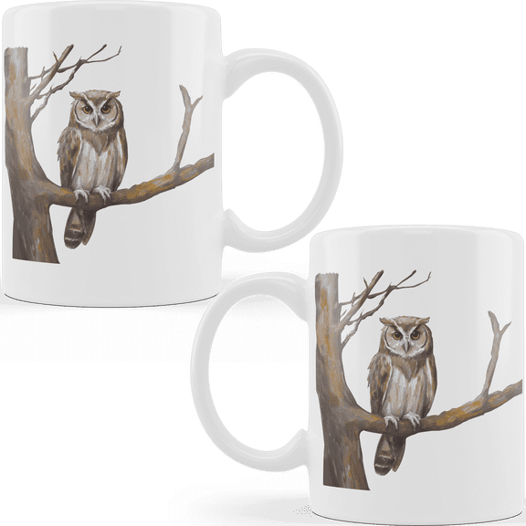 Lotusprinthandmade Vintage Owl in a Oil Painting Ceramic Mug (11oz)