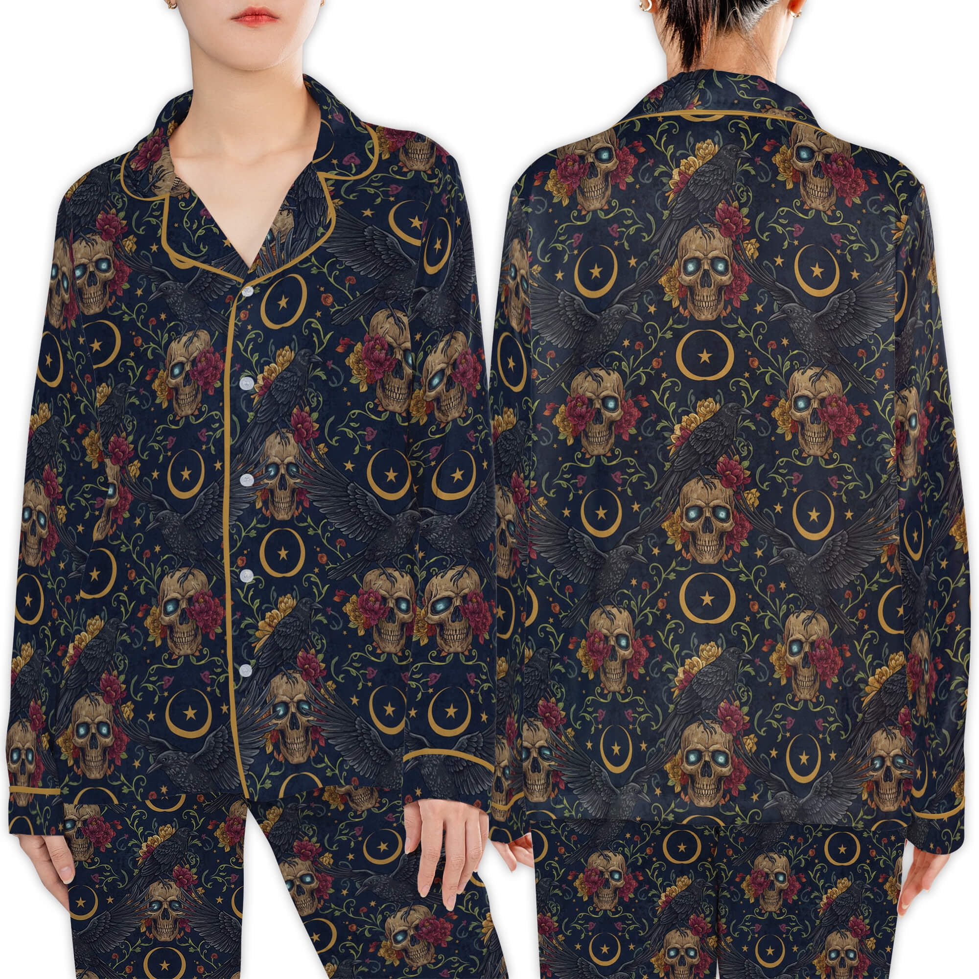 Lotusprinthandmade Vintage Raven Floral Skull Art All-over Print Satin ...
