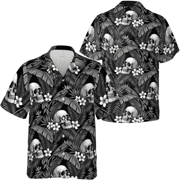 Lotusprinthandmade Vintage Skull Short-sleeve Hawaiian Shirt S-5XL (S)