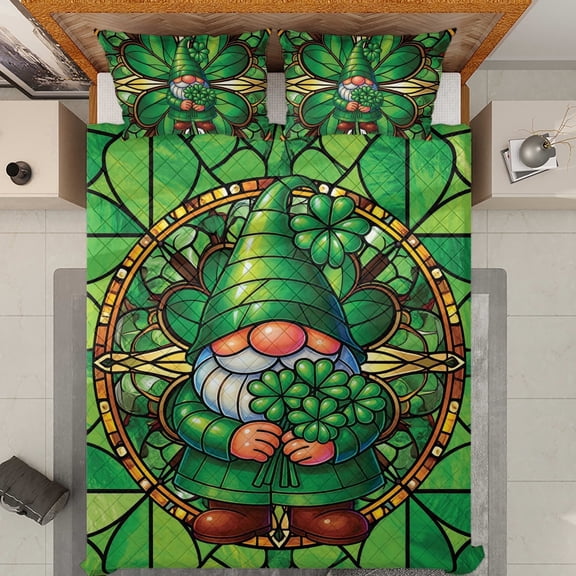 Lotusprinthandmade Whimsical Gnome Quilt Bedding Set, Fold Hem, 60x70