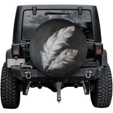 Lotusprinthandmade White Feathers Spare Tire Cover Without Backup Camera Hole 6 Sizes (27 in.)