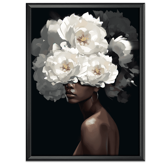 Lotusprinthandmade White Flower On Black Women Modern Abstract Girl Canvas 1.5in 12" x 8"