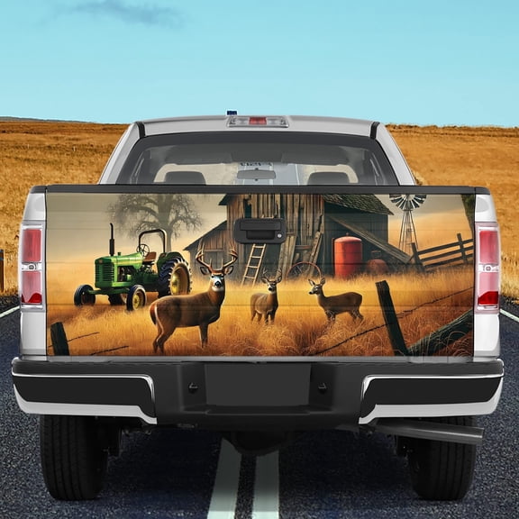 Lotusprinthandmade Whitetail Deer Farm Scene Tailgate Wrap 2 Sizes (26"x66"), whitetail deer tailgate wrap, buck deer truck decal