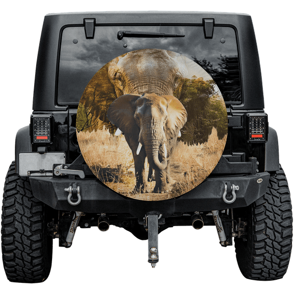 Lotusprinthandmade Wild Elephant Lovers Spare Tire Cover Without Backup Camera Hole 6 Sizes (27 in.)