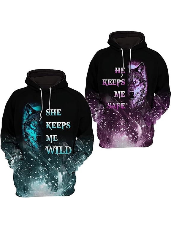 Wolf Couple He Keeps Me Safe Hoodie 3D S-5XL Multicolor