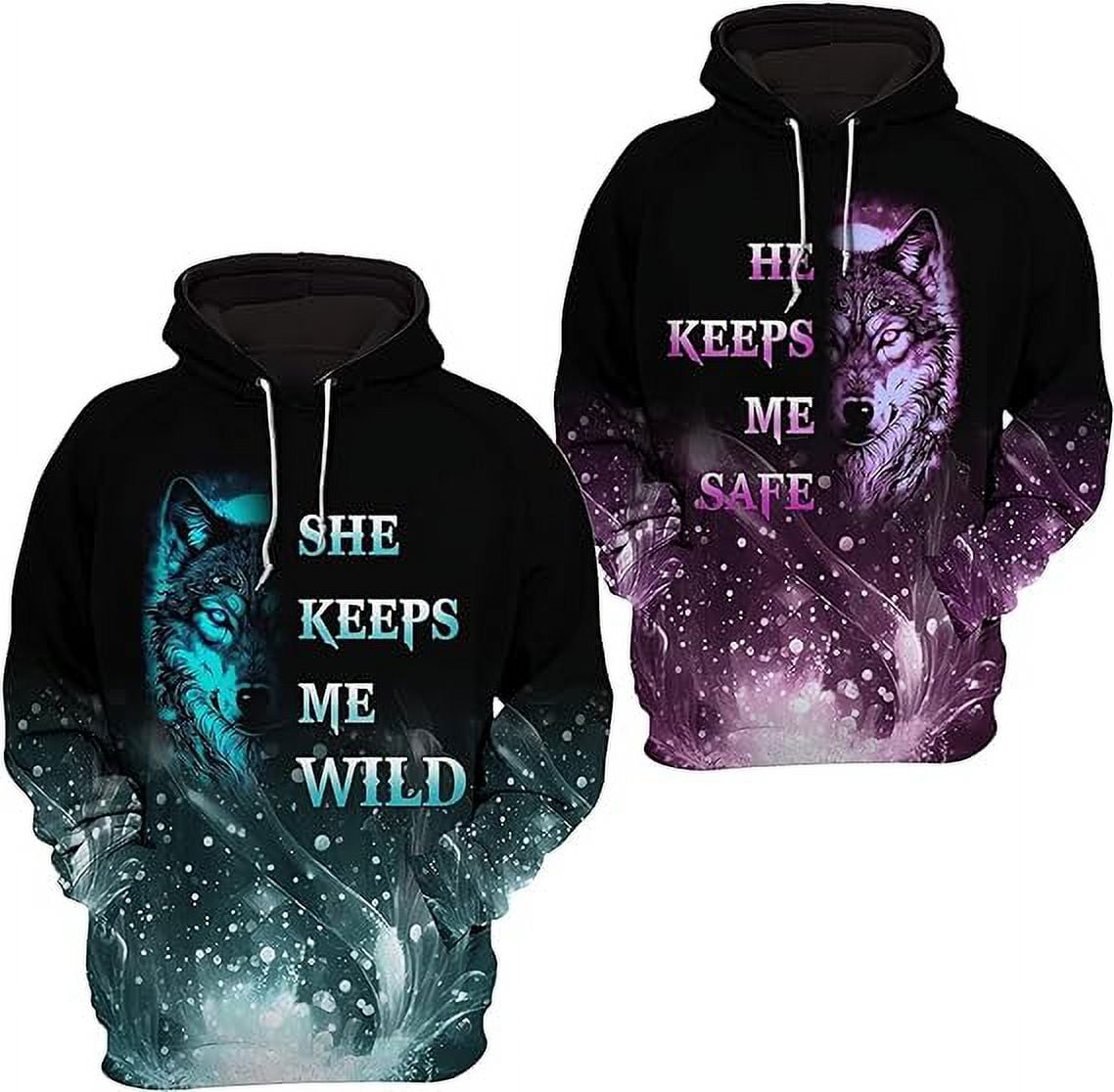 Lotusprinthandmade Wolf Couple She Keeps Me Wild Hoodie 3D S-5XL