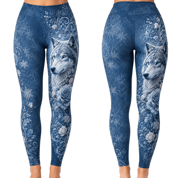 Lotusprinthandmade Wolf Floral Print All-over Print Leggings XS-5XL (XS), forest wolf leggings
