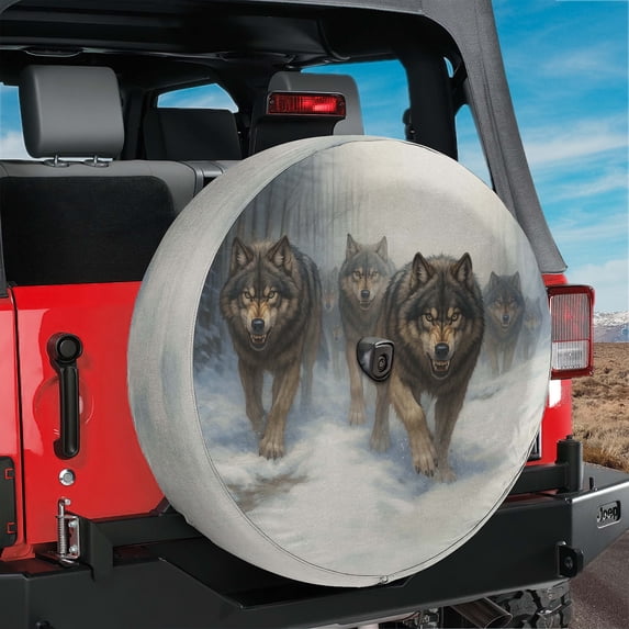 Lotusprinthandmade Wolf Graphic Spare Tire Cover With Backup Camera Hole 6 Sizes (30 in.)