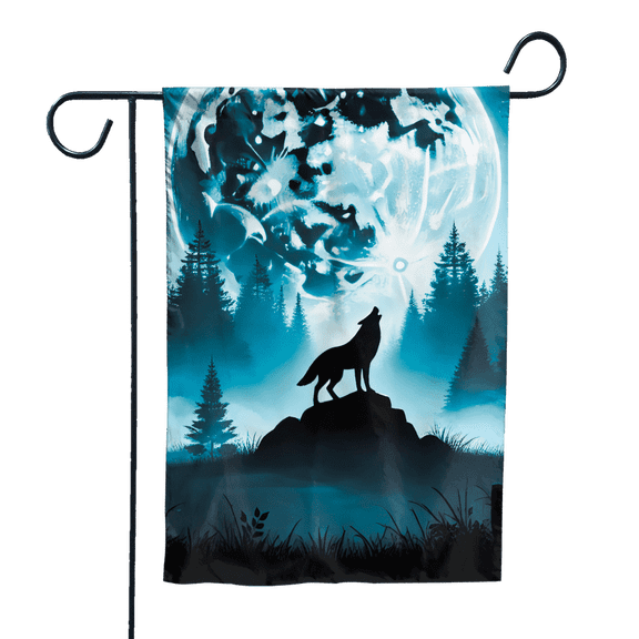 Lotusprinthandmade Wolf In Night Blue Garden Flag, Multicolor