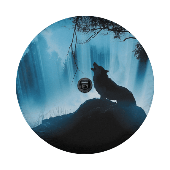 Lotusprinthandmade Wolf In Night Blue Spare Tire Cover With Backup Camera Hole 6 Sizes (27 in.)