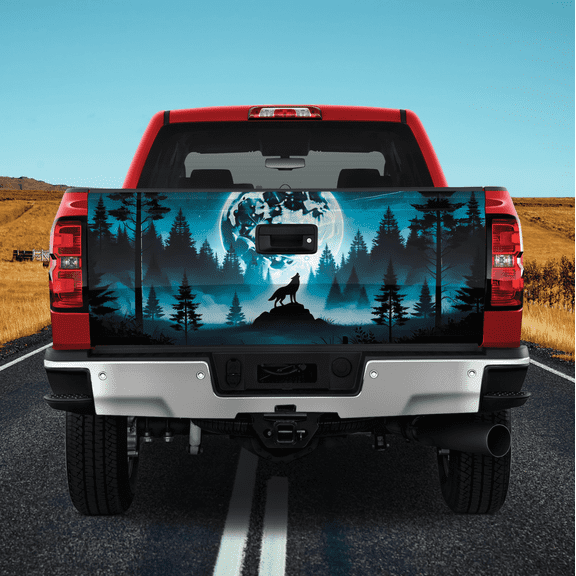Lotusprinthandmade Wolf In Night Blue Tailgate Wrap 2 Sizes (26"x66")