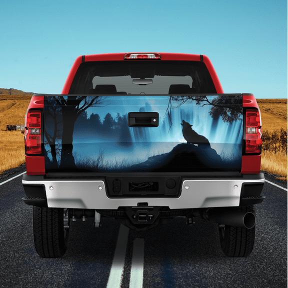 Lotusprinthandmade Wolf In Night Blue Tailgate Wrap 2 Sizes (26"x66")