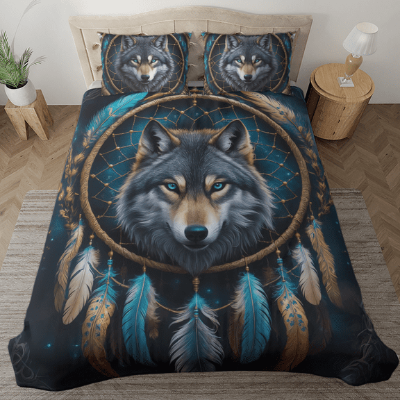 Lotusprinthandmade Wolf Lovers Bedding Set (Made in Vietnam) (78x88), wolf bed set full size