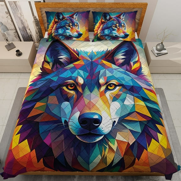 Lotusprinthandmade Wolf Lovers Quilt Bedding Set (Fold Hem) 5 Sizes (Made in Vietnam) (60x70), forest themed wolf animal quilt bed set