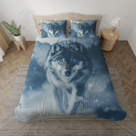 Lotusprinthandmade Wolf Native America People Bedding Set (Made in Vietnam) (60x80), Native America-Inspired Wolf Bedding