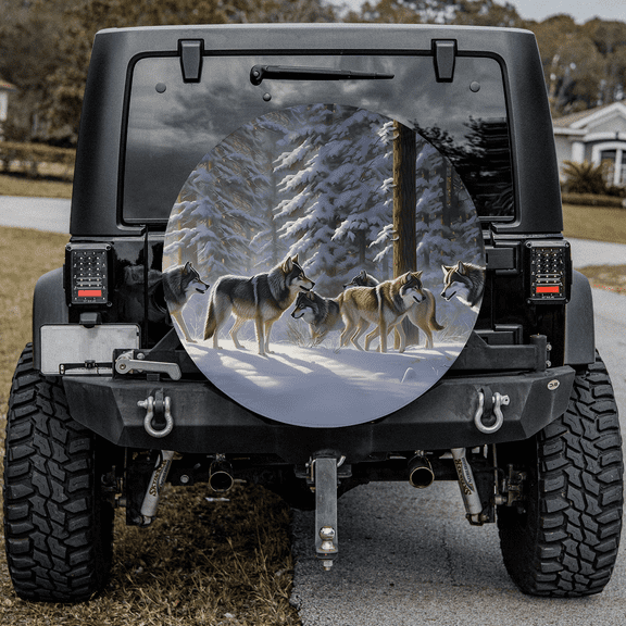 Lotusprinthandmade Wolf Pack In The Snow Forest Spare Tire Cover Without Backup Camera Hole 6 Sizes (27 in.)