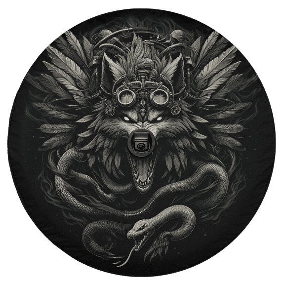 Lotusprinthandmade Wolf Spare Tire Cover With Backup Camera Hole 6 Sizes, wolf tire covers, wolf spare tire cover, tire cover wolf