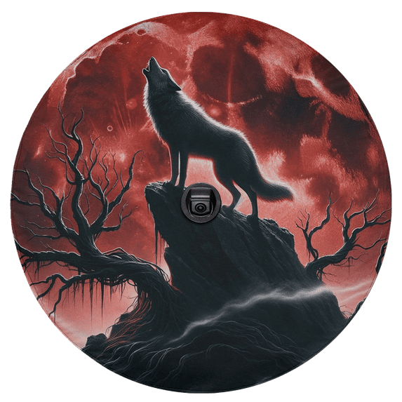 Lotusprinthandmade Wolf Spare Tire Cover With Backup Camera Hole 6 Sizes, wolf tire covers, wolf spare tire cover, tire cover wolf
