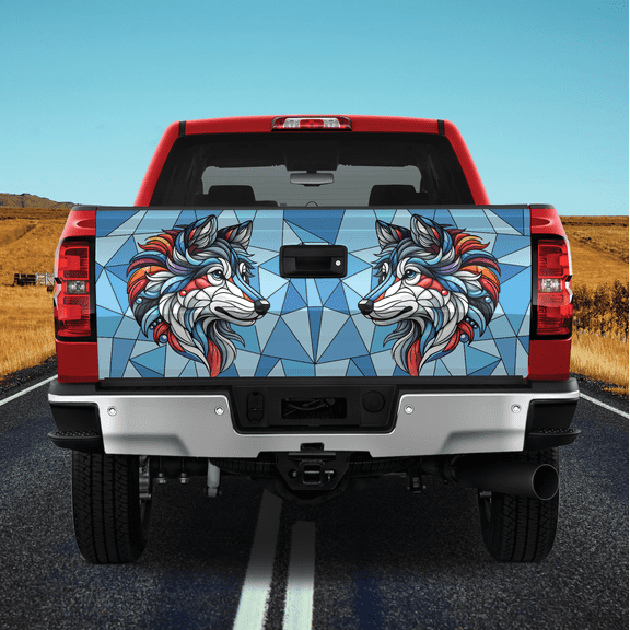 Lotusprinthandmade Wolf Tailgate Wrap 2 Sizes (26"x66"), wolf tailgate decal, wolf tailgate design, wolf truck wrap, wolf tailgate graphic