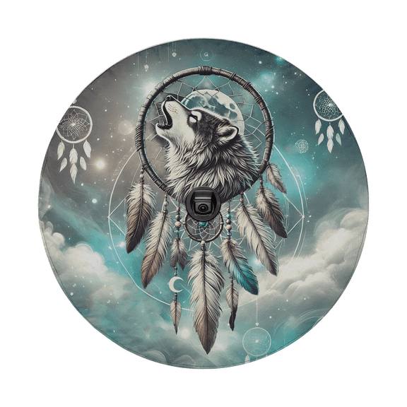 Lotusprinthandmade Wolf and Dream Catcher Spare Tire Cover With Backup Camera Hole 6 Sizes (27 in.)