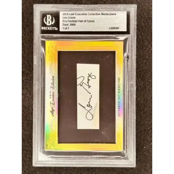 Lou Groza Signed Cleveland Browns 2014 Leaf Masterpiece Cut Signature Card 1/1, JSA Authenticated and Slabbed