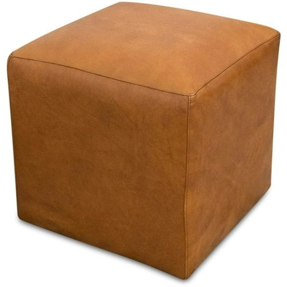 Lou Mid-Century Modern Design Square Cognac Tan Leather Ottoman