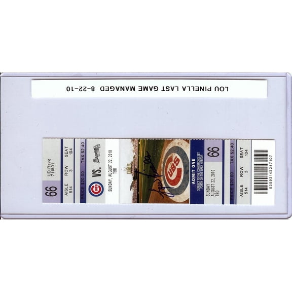 Lou Pinella Signed Autographed Ticket Cubs Last Game Managed JSA AX25421