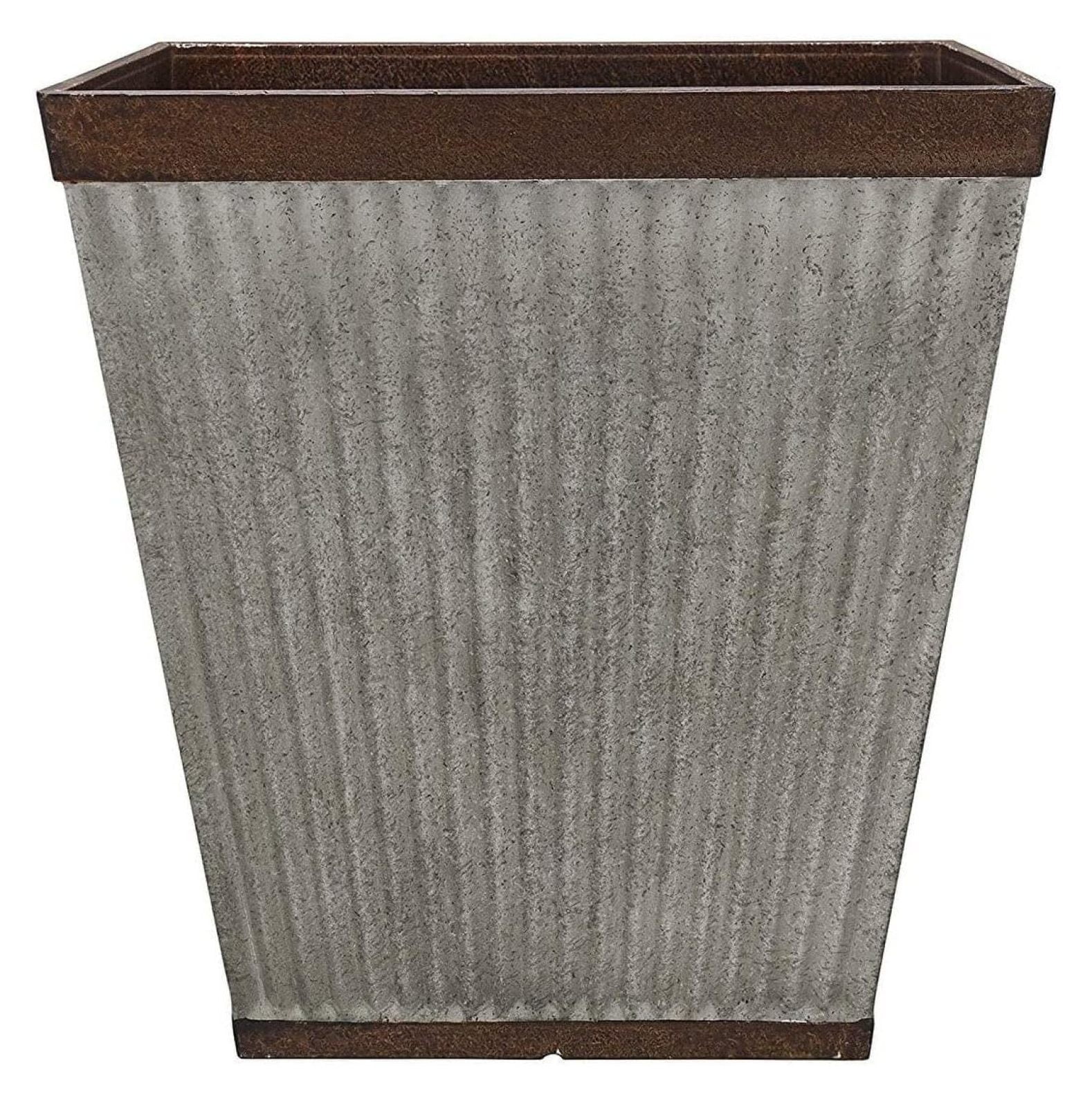 16" Rustic Galvanized Resin Square Planter