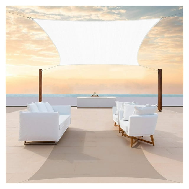 LouZub 8' x 16' White Rectangle CTAPR0812 Sun Shade Sail Canopy Mesh Fabric UV Block UPF50 - Heavy Duty - 190 GSM - 3 Years Warranty
