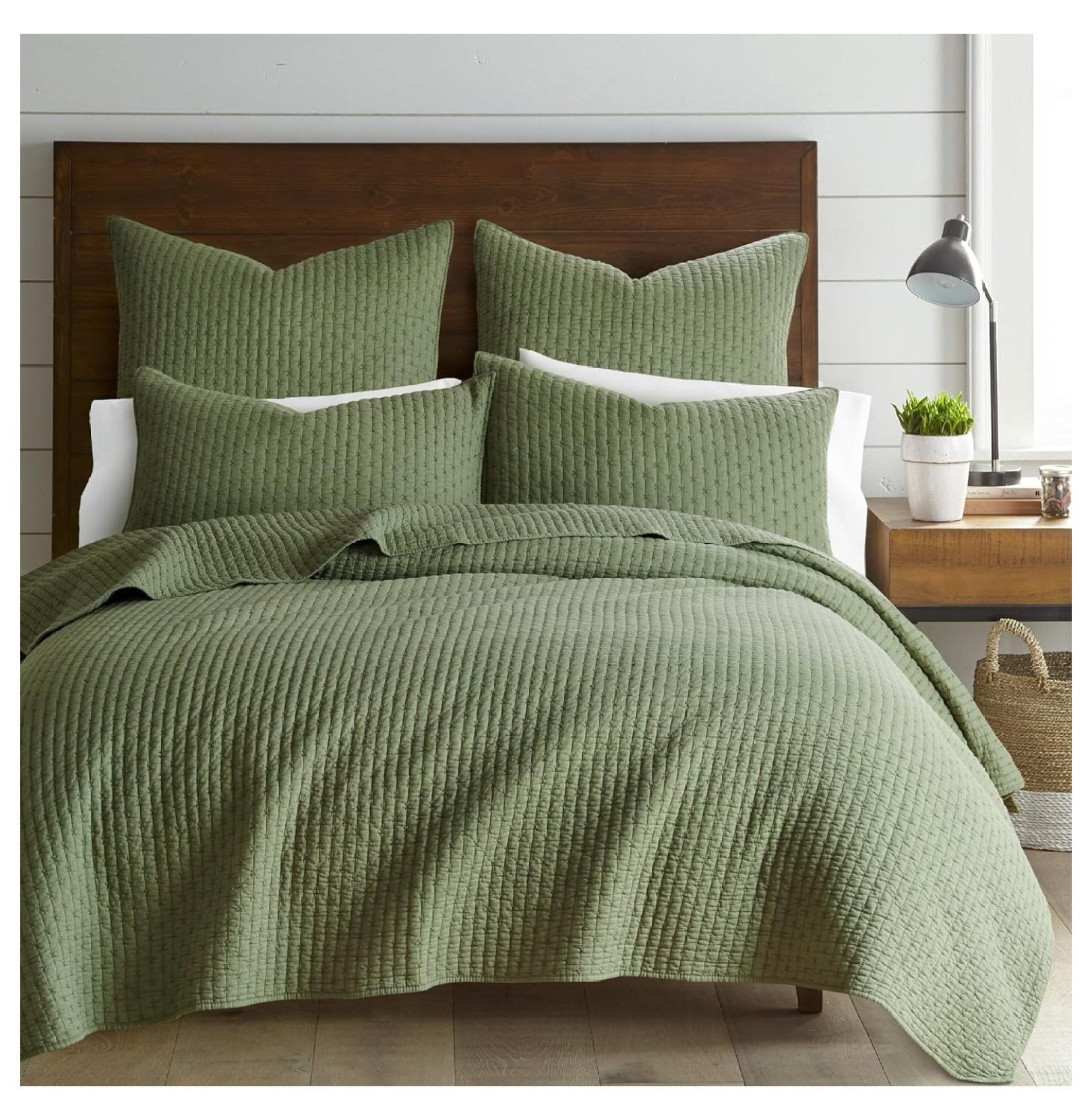 Forest Green Cotton Twin Reversible Bedspread Set
