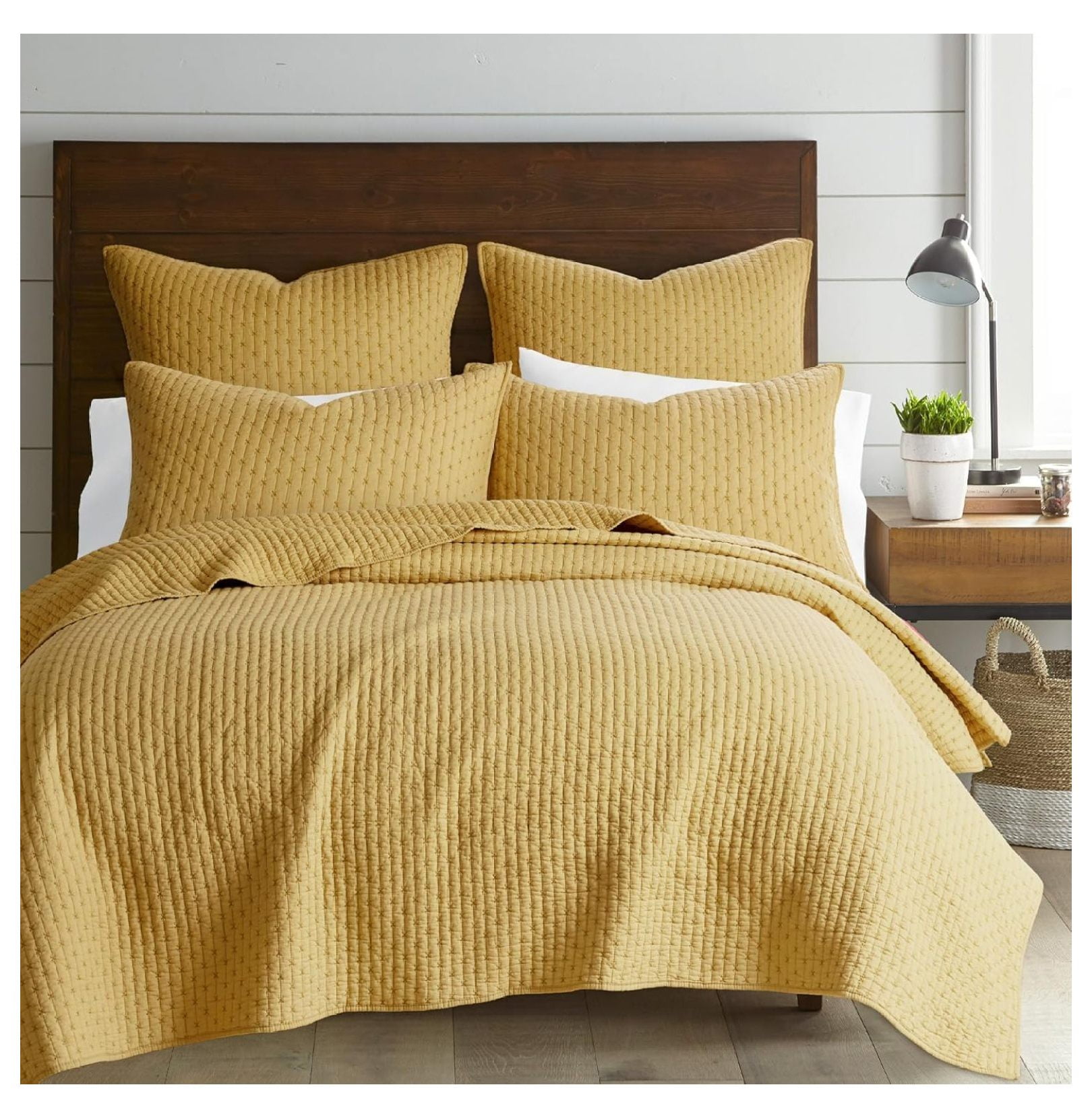 Ochre Twin Cotton Reversible Cross Stitch Bedspread Set