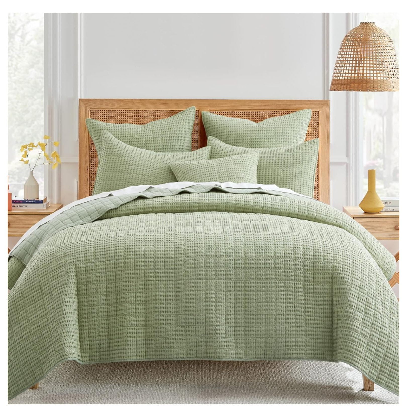 Sage Green Cotton Twin Waffle Comforter Set