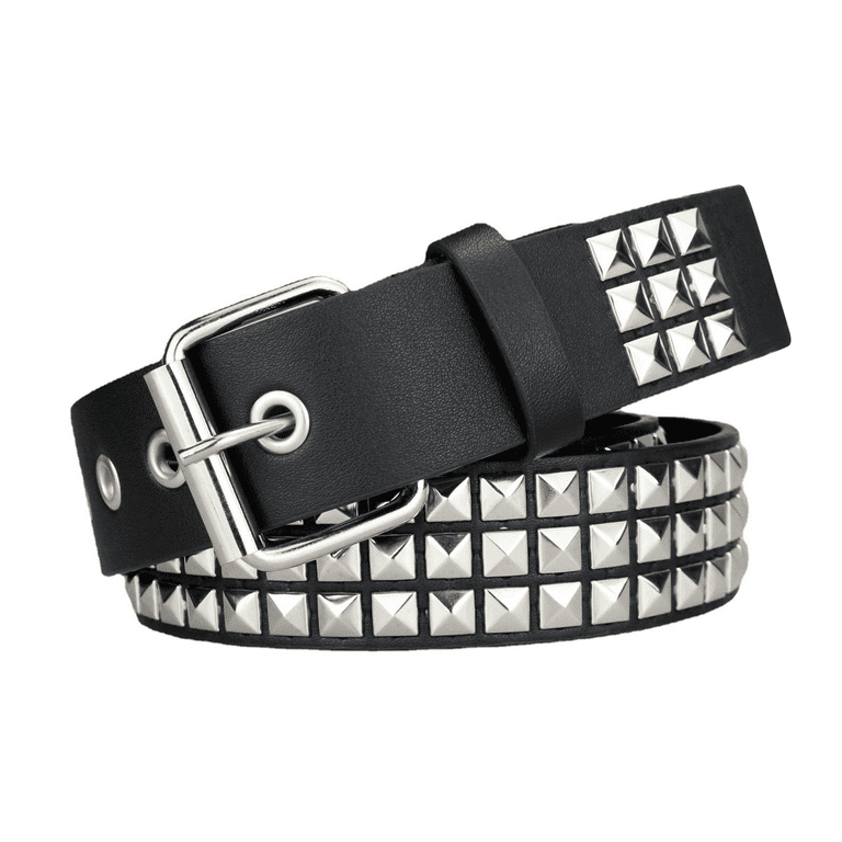 Louatui Black Studded Belt Punk Rock Rivet Belt Grommet Threads