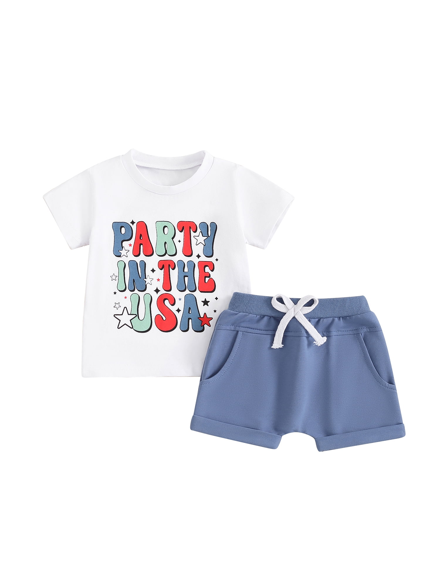 Louatui Newborn Baby Boy 4th of July Outfits Letter Print T-shirt ...