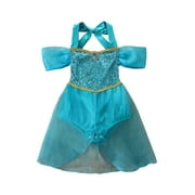 Louatui Newborn Baby Girls Princess Dress Up Sequined Strap Sleeveless Romper Jasmine Dress One Piece Birthday Cosplay Party Outfit
