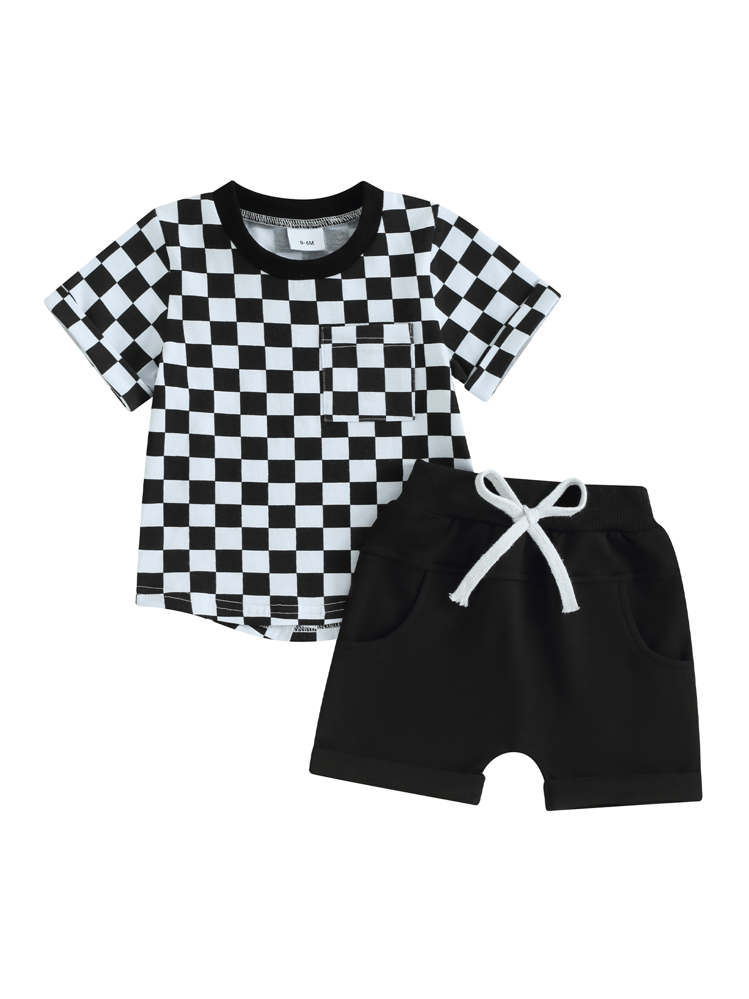 ELF Baby Boy Summer Clothes Checkerboard Print Short Sleeve Round Neck T Shirt With Shorts 2pcs Outfit - View #10