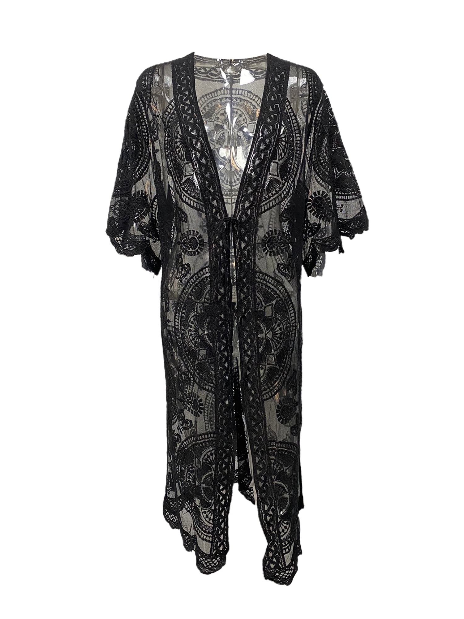 Louatui Womens Boho Open Front Lace Cardigans Sweater Loose Long Sleeve