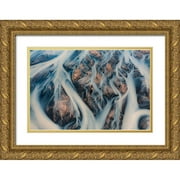 Loucaides, Valentinos 14x11 Gold Ornate Wood Framed with Double Matting Museum Art Print Titled - The Glacier Rivers Of Iceland
