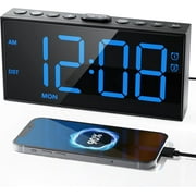 Loud Alarm Clock with Bed Shaker for Heavy Sleeper, Dual Vibrating Alarm Clock with USB Charger for Hard of Hearing/Deaf, 7.5’’ Large LED Display with Dimmer, Snooze, 12/24H & Battery Backup